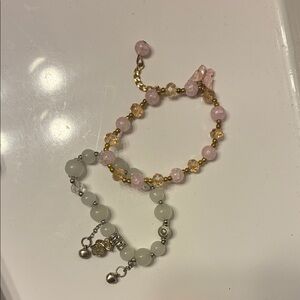 Elegant Pink and White Beaded Bracelet Set
